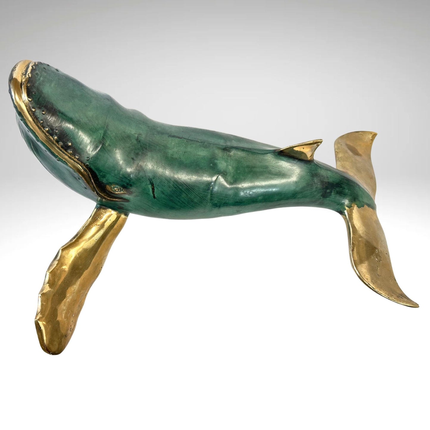 Verdigris Bronze Metal Humpback Whale Statue: Marine life sculpture Nautical Tabletop Decor