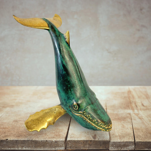 Humpback Whale Statue  Sealife Marine Life Nautical Tabletop Decor Verdigris Genuine Lost Wax Bronze art - Acadia World Traders