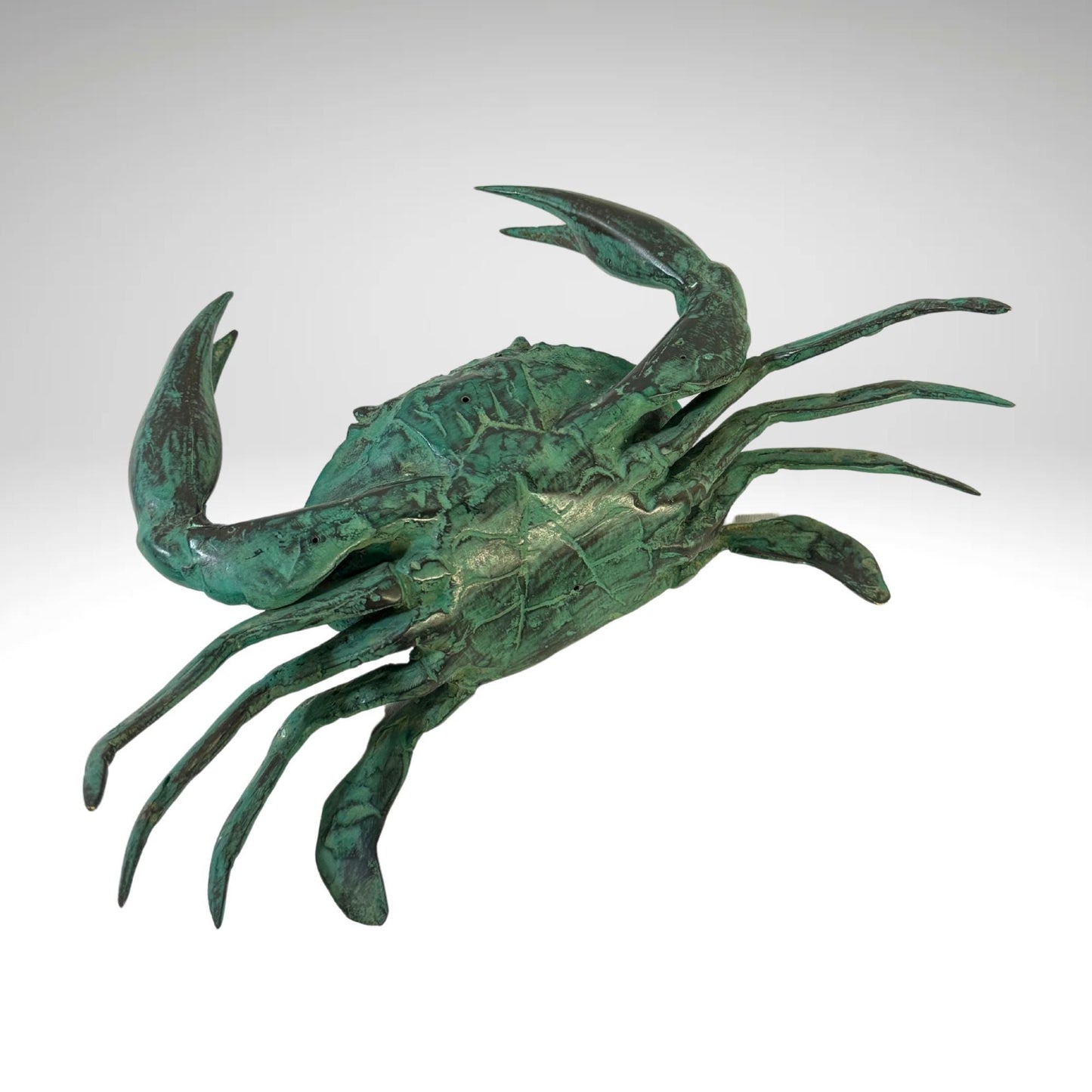 Green Crab Crustacean Statue Sealife Marine Life Nautical Beach Tabletop Decor Verdigris Genuine Lost Wax Bronze art - Acadia World Traders