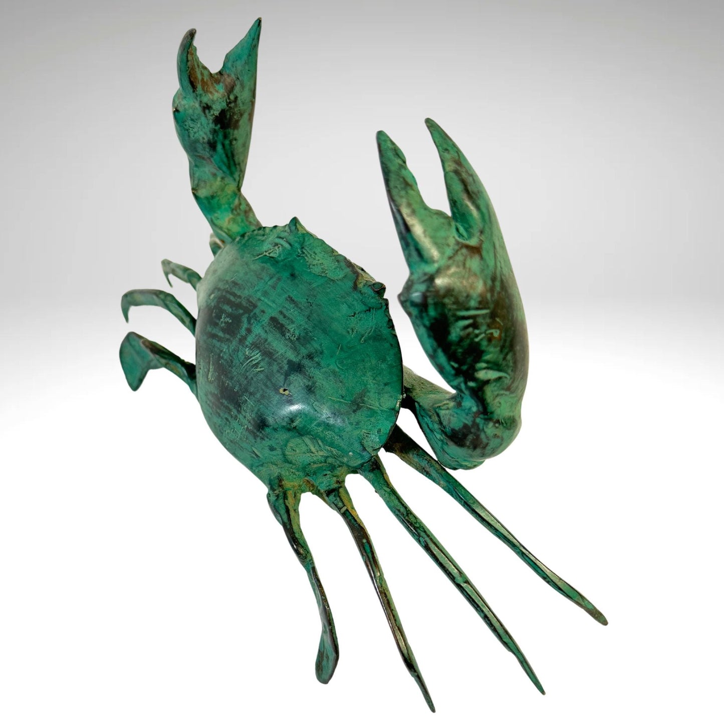Green Crab Crustacean Statue Sealife Marine Life Nautical Beach Tabletop Decor Verdigris Genuine Lost Wax Bronze art - Acadia World Traders
