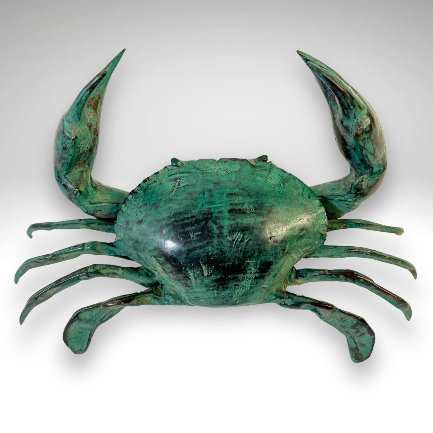 Green Crab Crustacean Statue Sealife Marine Life Nautical Beach Tabletop Decor Verdigris Genuine Lost Wax Bronze art - Acadia World Traders