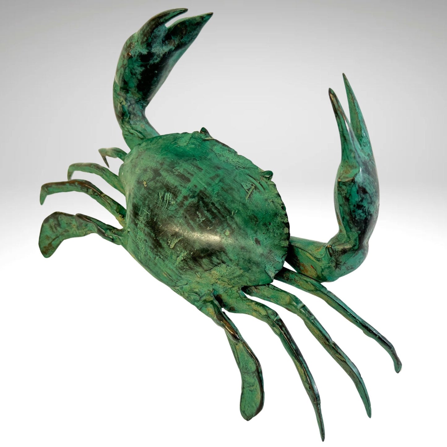 Green Crab Crustacean Statue Sealife Marine Life Nautical Beach Tabletop Decor Verdigris Genuine Lost Wax Bronze art - Acadia World Traders