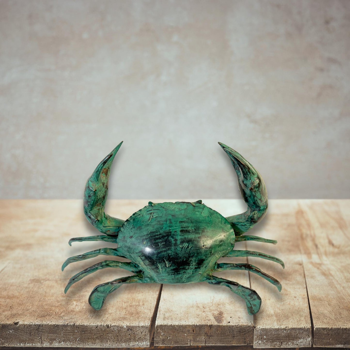 Green Crab Crustacean Statue Sealife Marine Life Nautical Beach Tabletop Decor Verdigris Genuine Lost Wax Bronze art - Acadia World Traders
