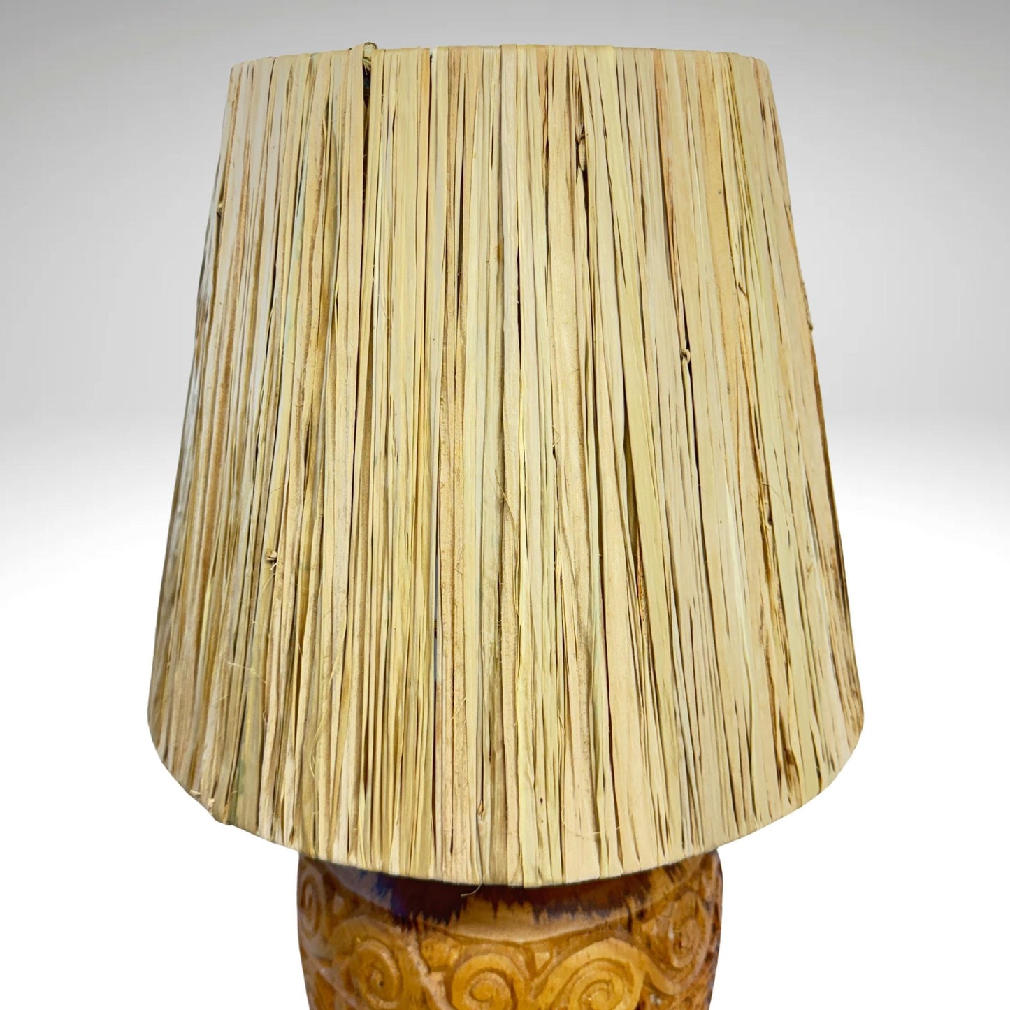 Ginger Jar Table Lamp Hand Carved Reclaimed Teak Wood Accent Lamp Natural Raffia Fiber Lamp Shade Boho Decor Handmade Bali Art
