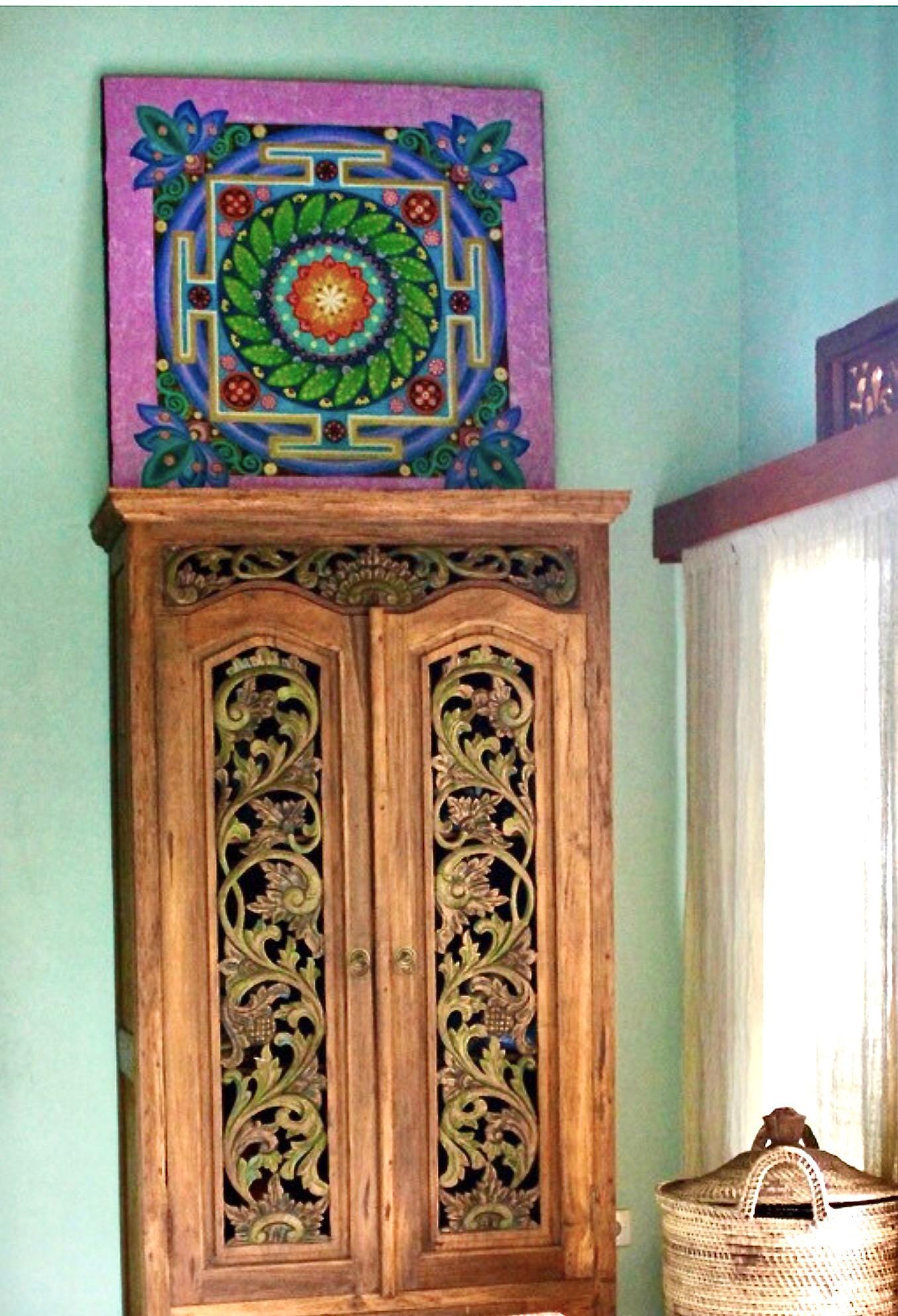 Lotus Mandala Painting Hand Painted Acrylic on Canvas Wall Art Sacred Geometry Balinese Artist Painting 40" - Acadia World Traders