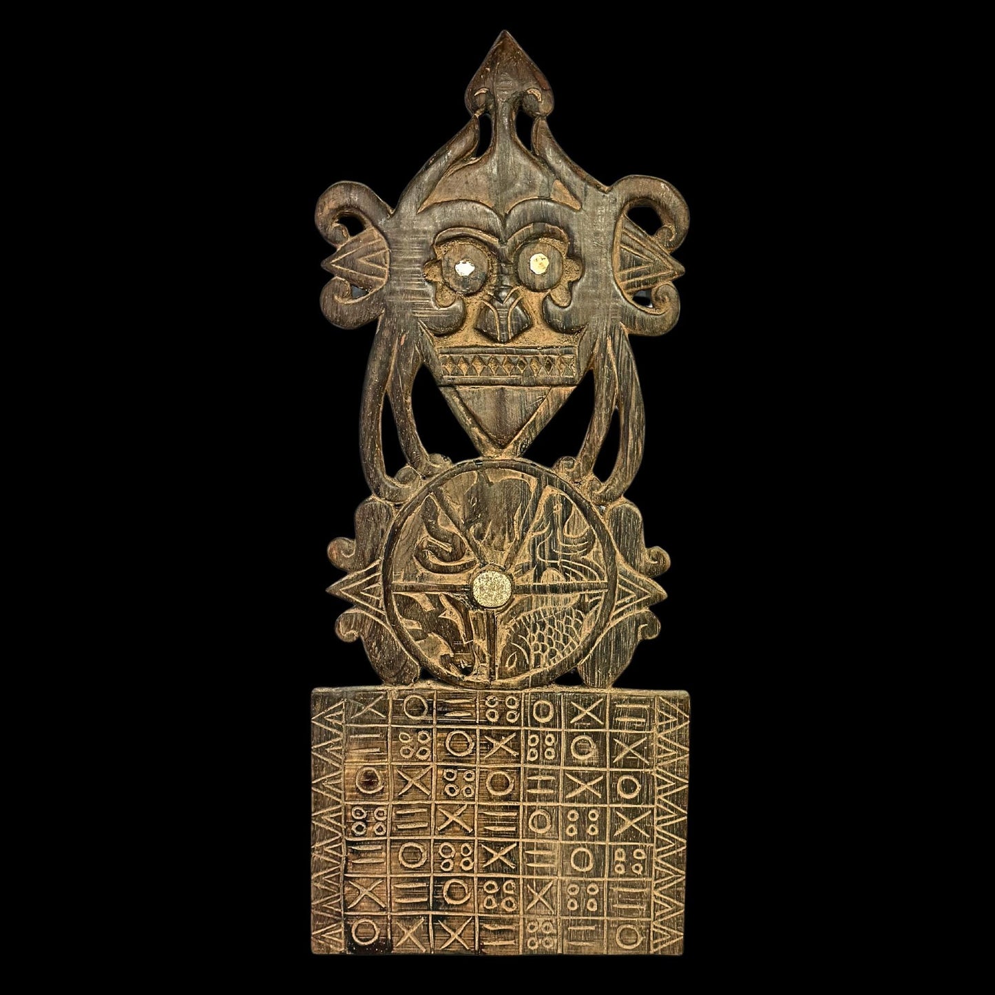 antique Dayak Bahau effigy planting calendar Hand Carved iron wood figure Pacific Islands Indonesian Oceania culture - Acadia World Traders