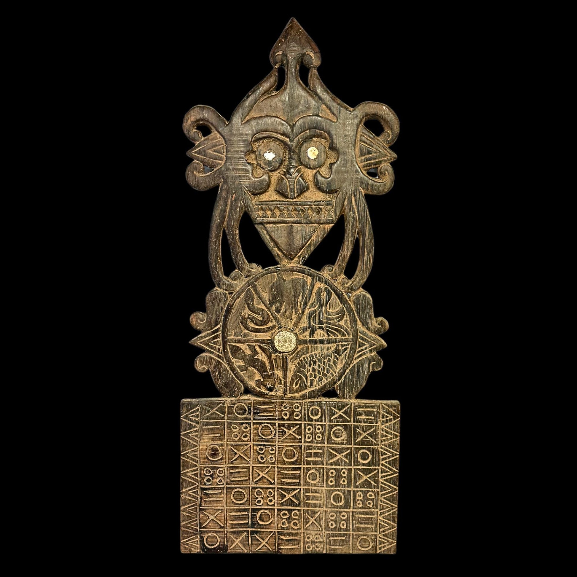 antique Dayak Bahau effigy planting calendar Hand Carved iron wood figure  Pacific Islands Indonesian Oceania culture - Acadia World Traders