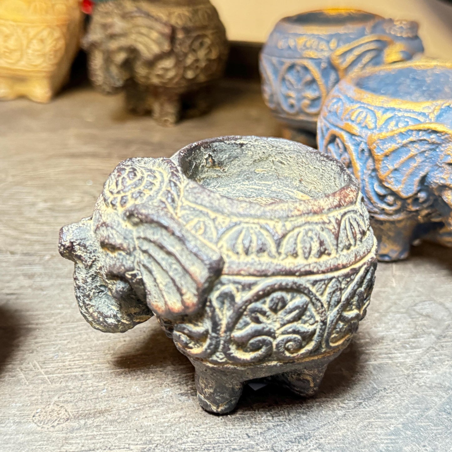 Elephant Incense Burner votive candle holder Statue ash catcher Cast Stone - Acadia World Traders