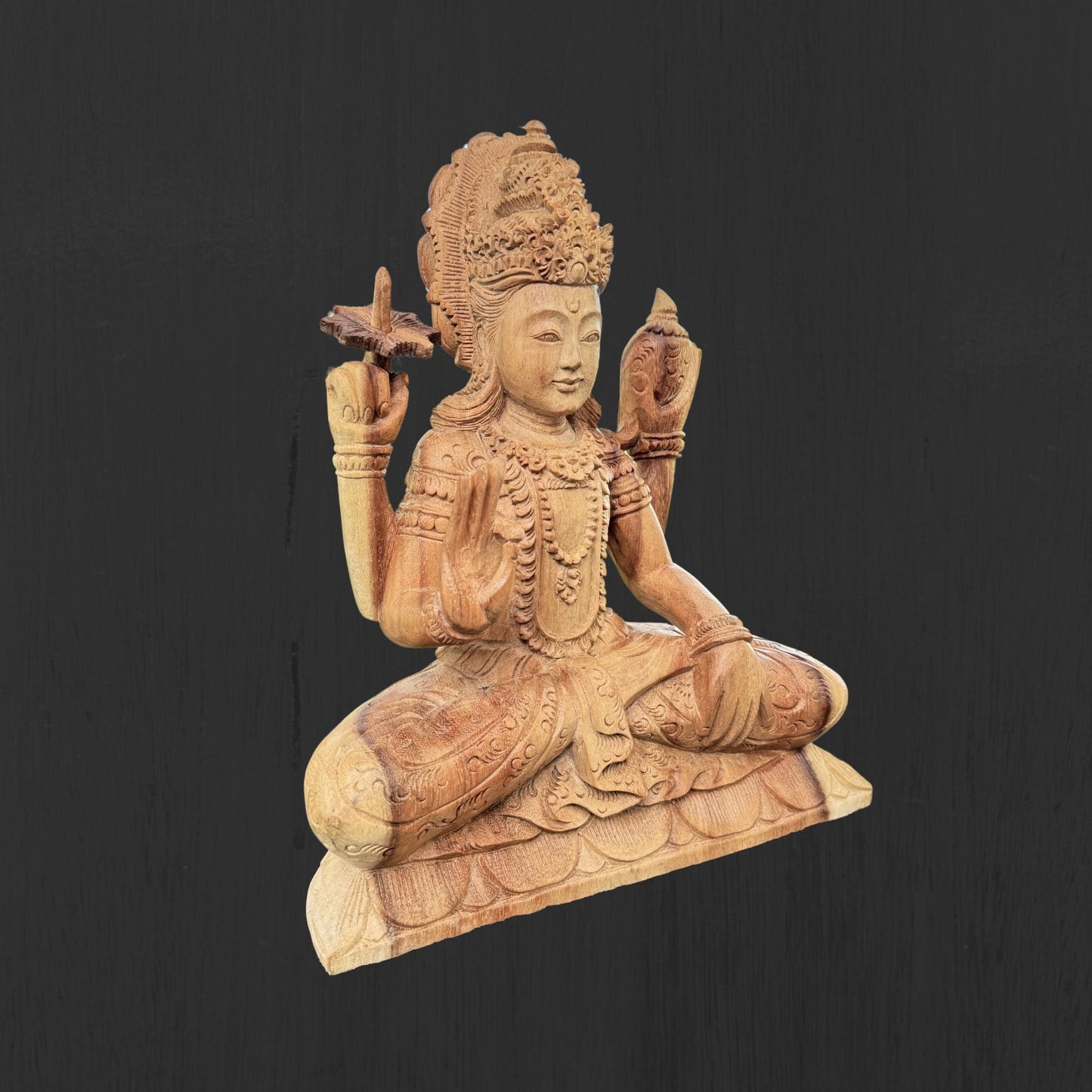 Vishnu Sculpture Preserver of Balance the universe Hand Carved Wood Wood statue Balinese Hindu Art