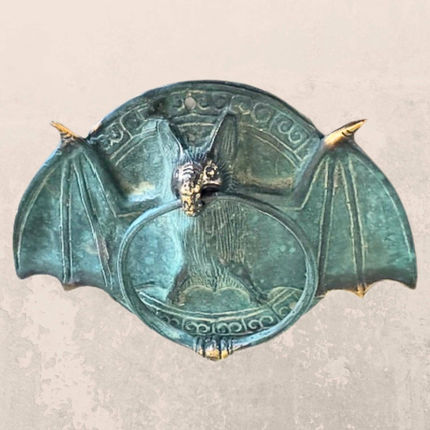 Gothic Bronze Bat Door Knocker: Metal Door Pull, Verdigris Patina, Bali Art