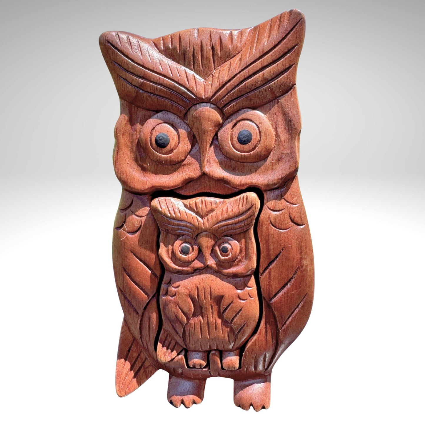 Hand Carved Owl Puzzle Box: Suar Wood Trinket Stash Jewelry , Bali Art