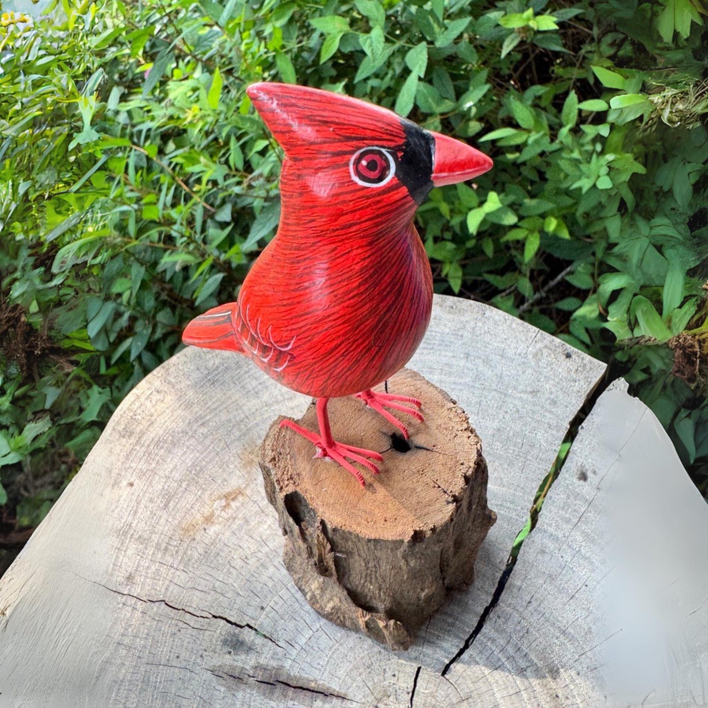 Hand Carved Cardinal Wood Sculpture: Forest Bird Wildlife Art
