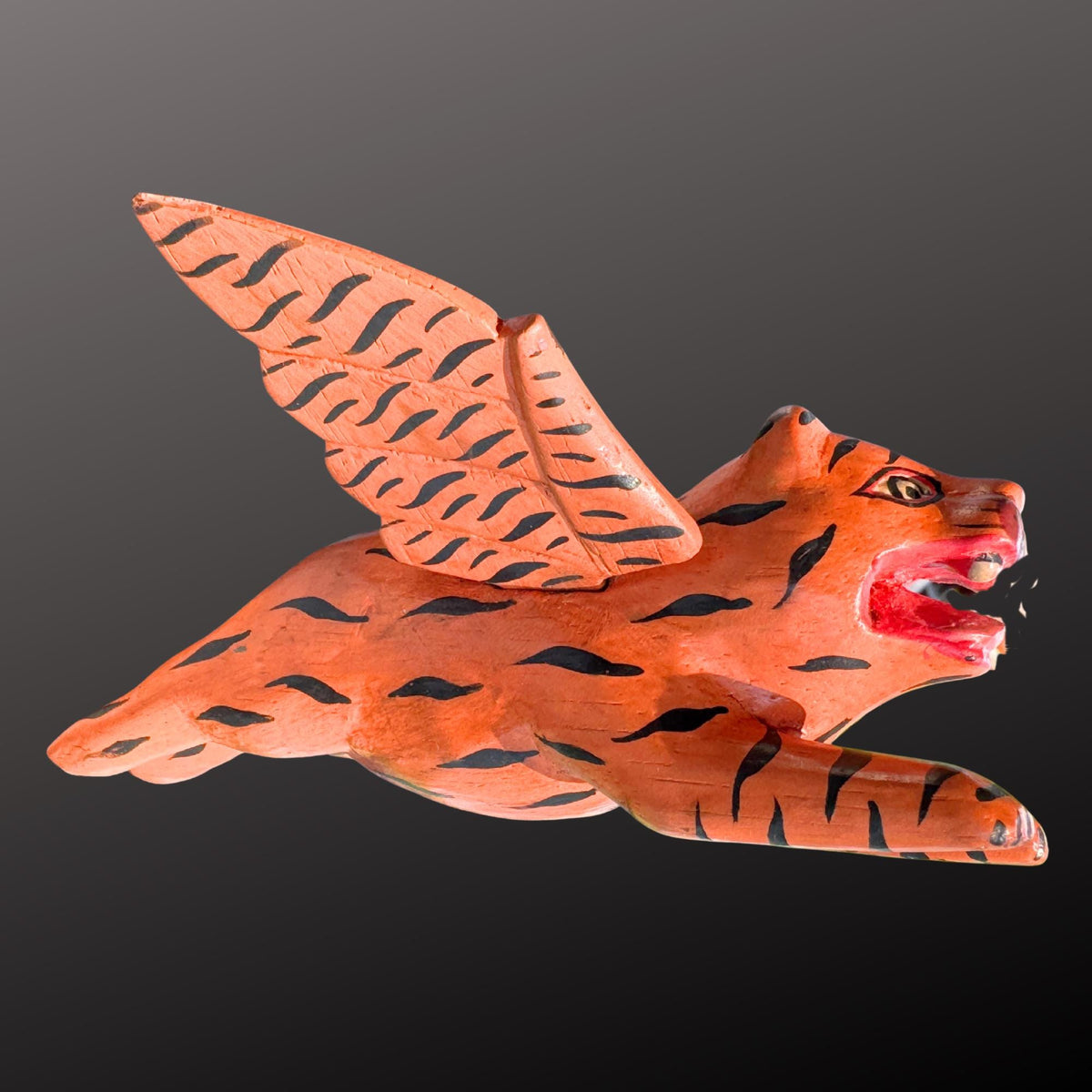 Winged Tiger Cat Spiritchaser Ornament Set - Hand Carved Wood Balinese Folk Art