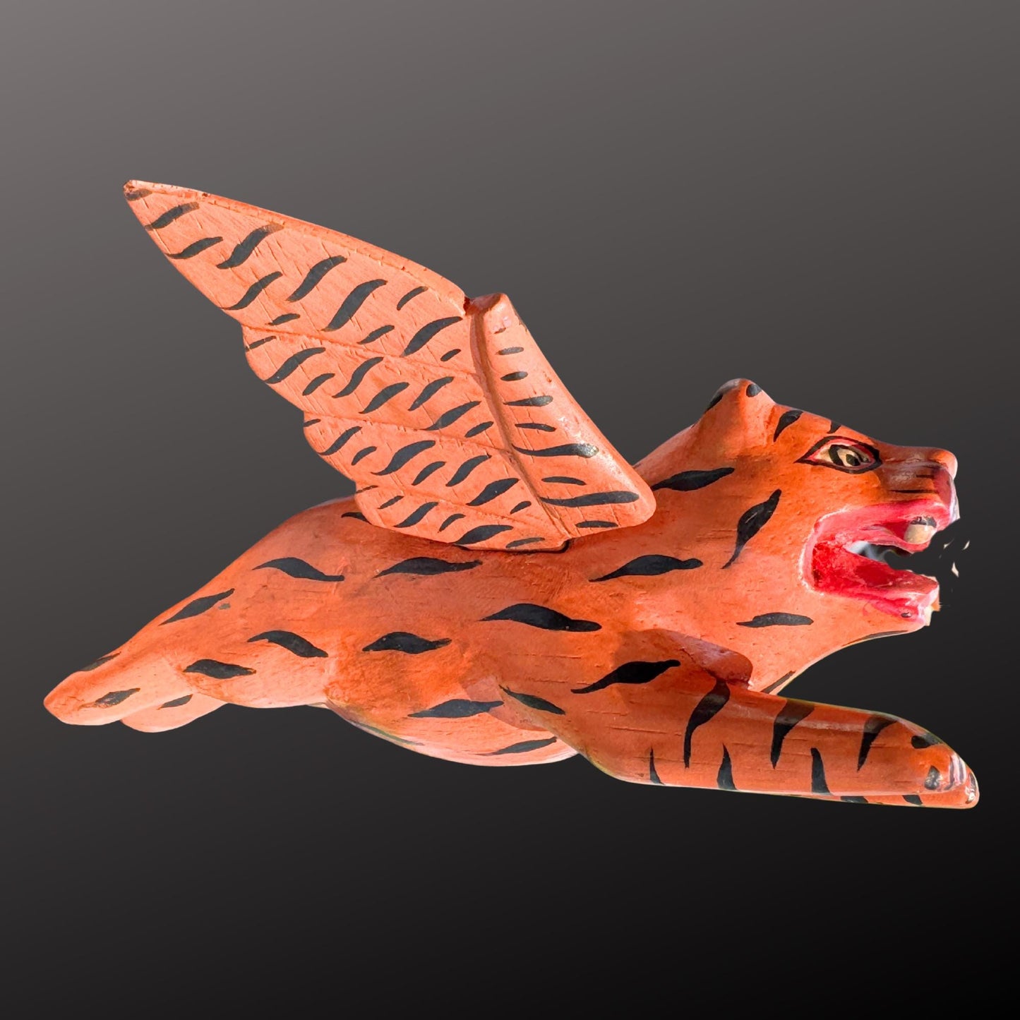 Winged Tiger Cat Spiritchaser Ornament Set - Hand Carved Wood Balinese Folk Art