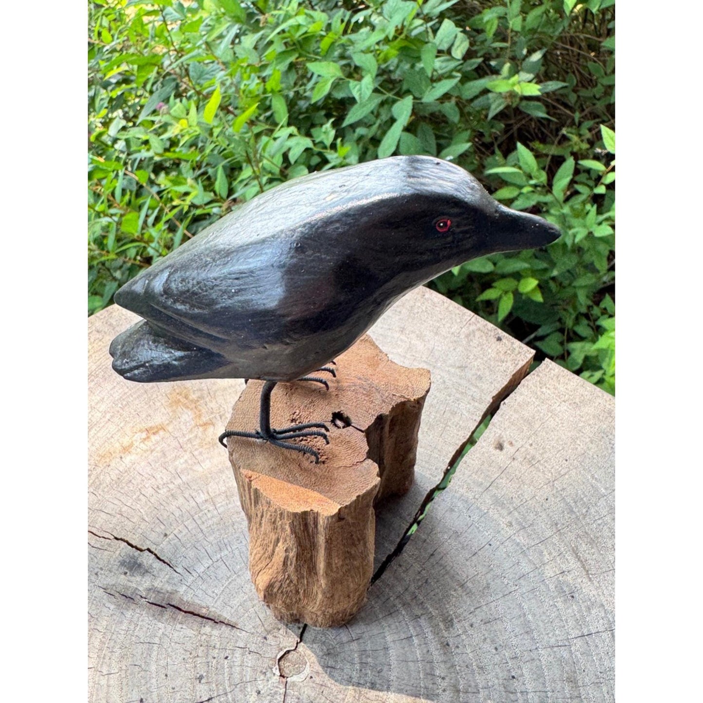 Hand Carved Crow Sculpture: Gothic Forest Bird Wood Statue
