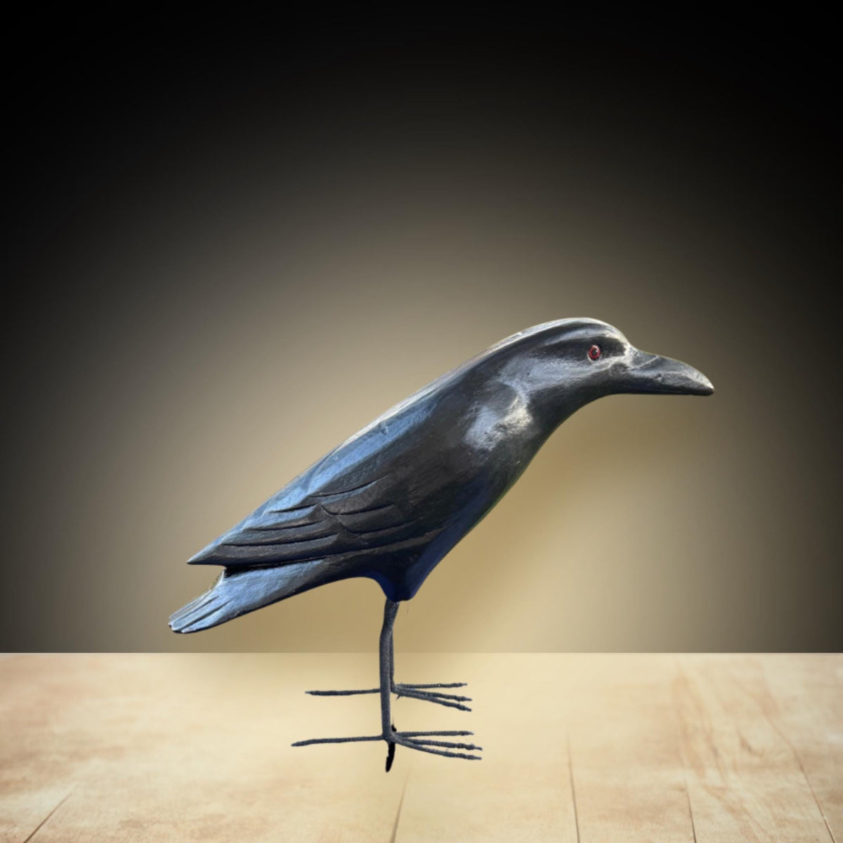 Hand Carved Wood Crow Sculpture: Gothic Raven Bird Statue, Bali Art