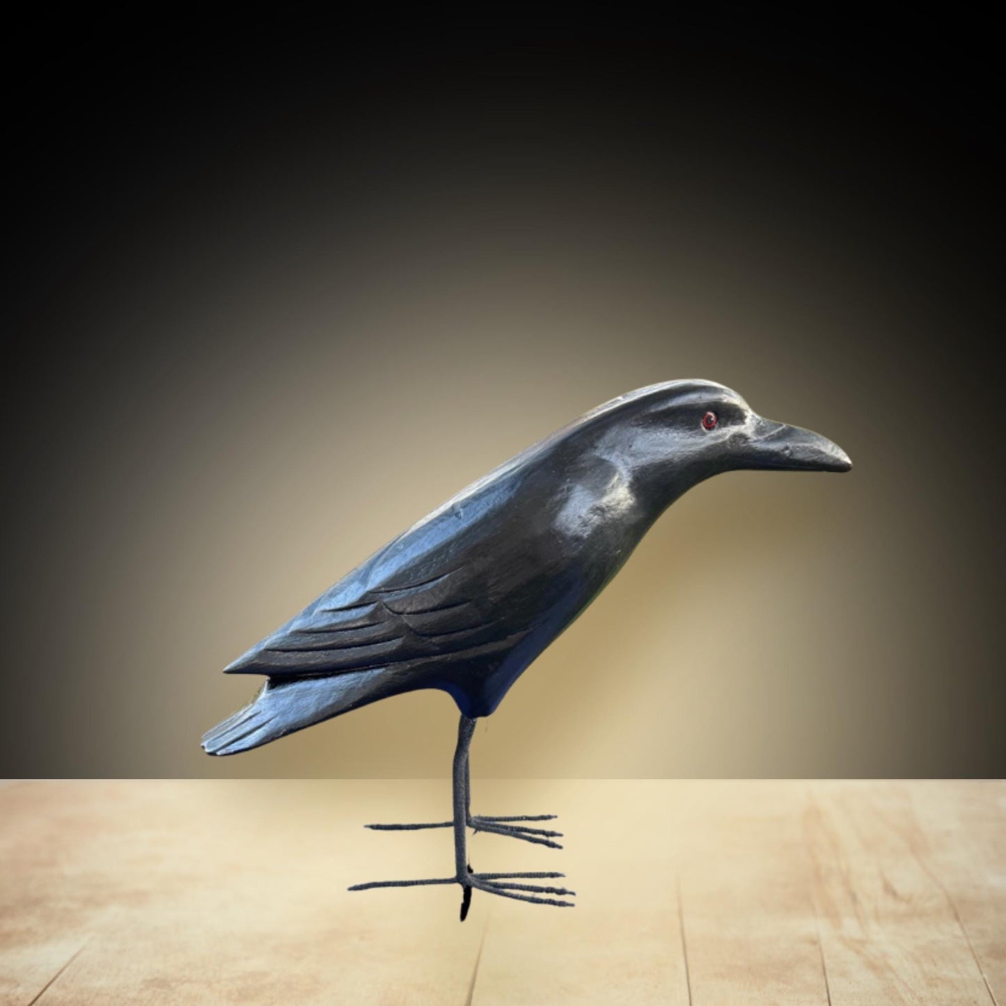 Hand Carved Wood Crow Sculpture: Gothic Raven Bird Statue, Bali Art