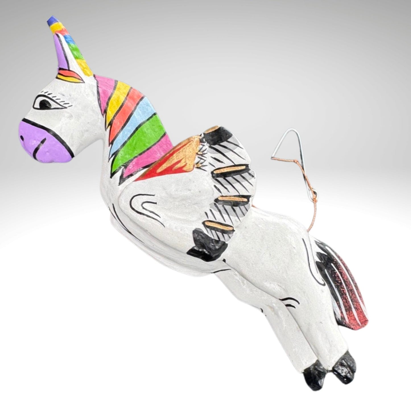 Balinese Unicorn Spirit Chaser Ornament Set: Hand Carved Wood Flying Horse Mobile
