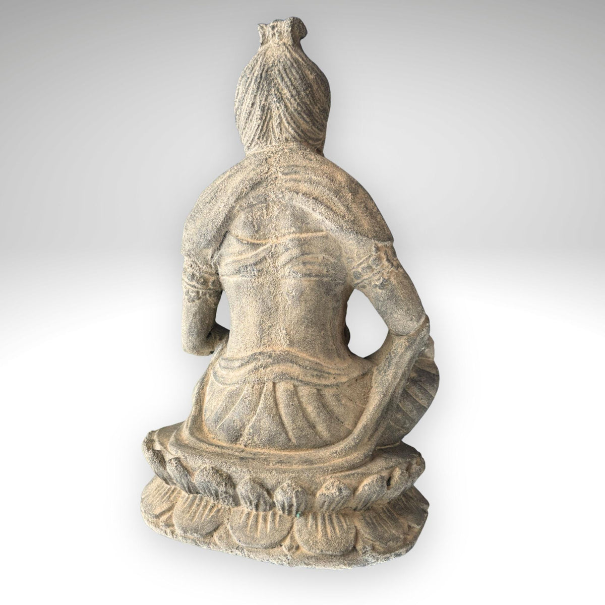 Handcrafted Lava Stone Lakshmi Statue: Balinese Garden Decor