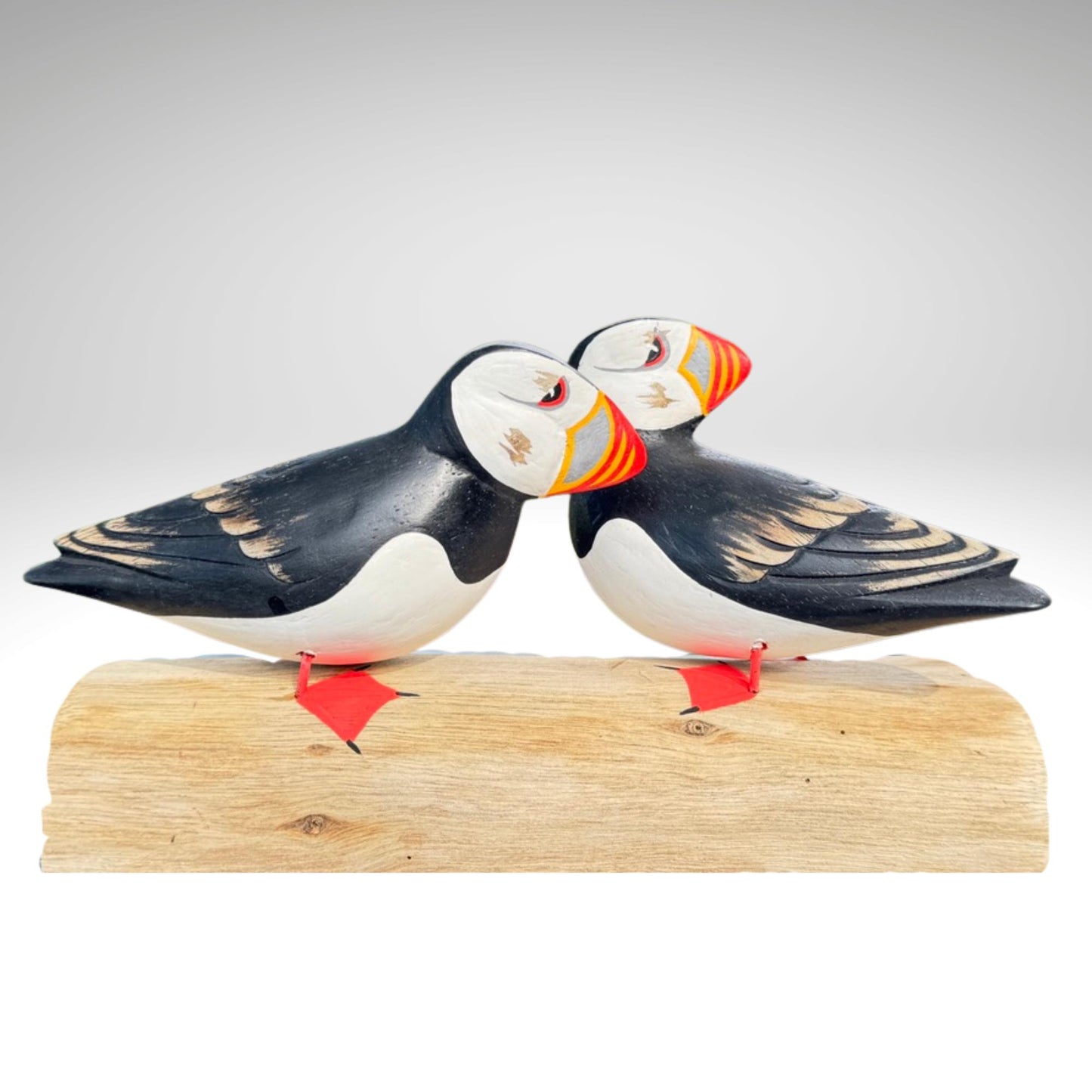Hand Carved Atlantic Puffin Sculpture: Painted Wood Carving Seabird Statue