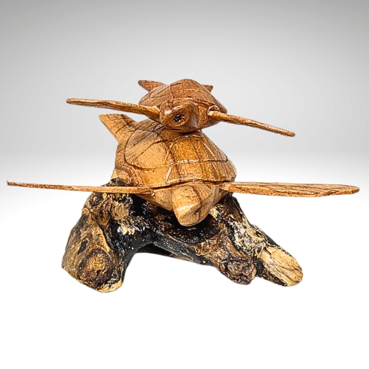 Hand Carved Double Sea Turtle Sculpture: Balinese Marine Art Wood Carving Statue