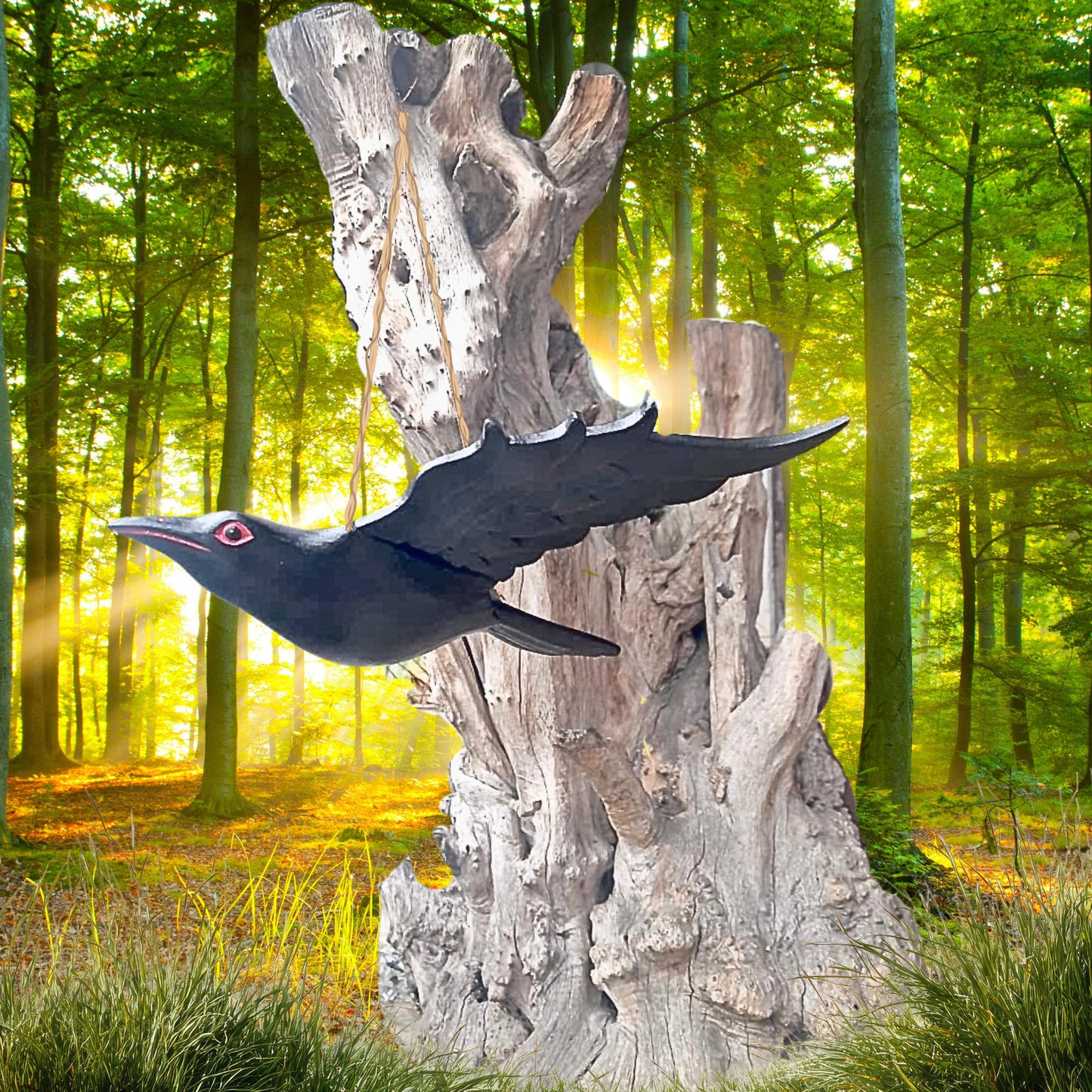 Hand Carved Wood Crow Mobile: Gothic Raven, Bali Art Spiritchaser Sculpture