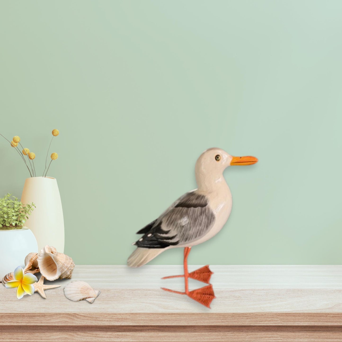 Seagull Herring Gull Hand Carved Wood Wildlife Sculpture, Bird Statue, Coastal Decor