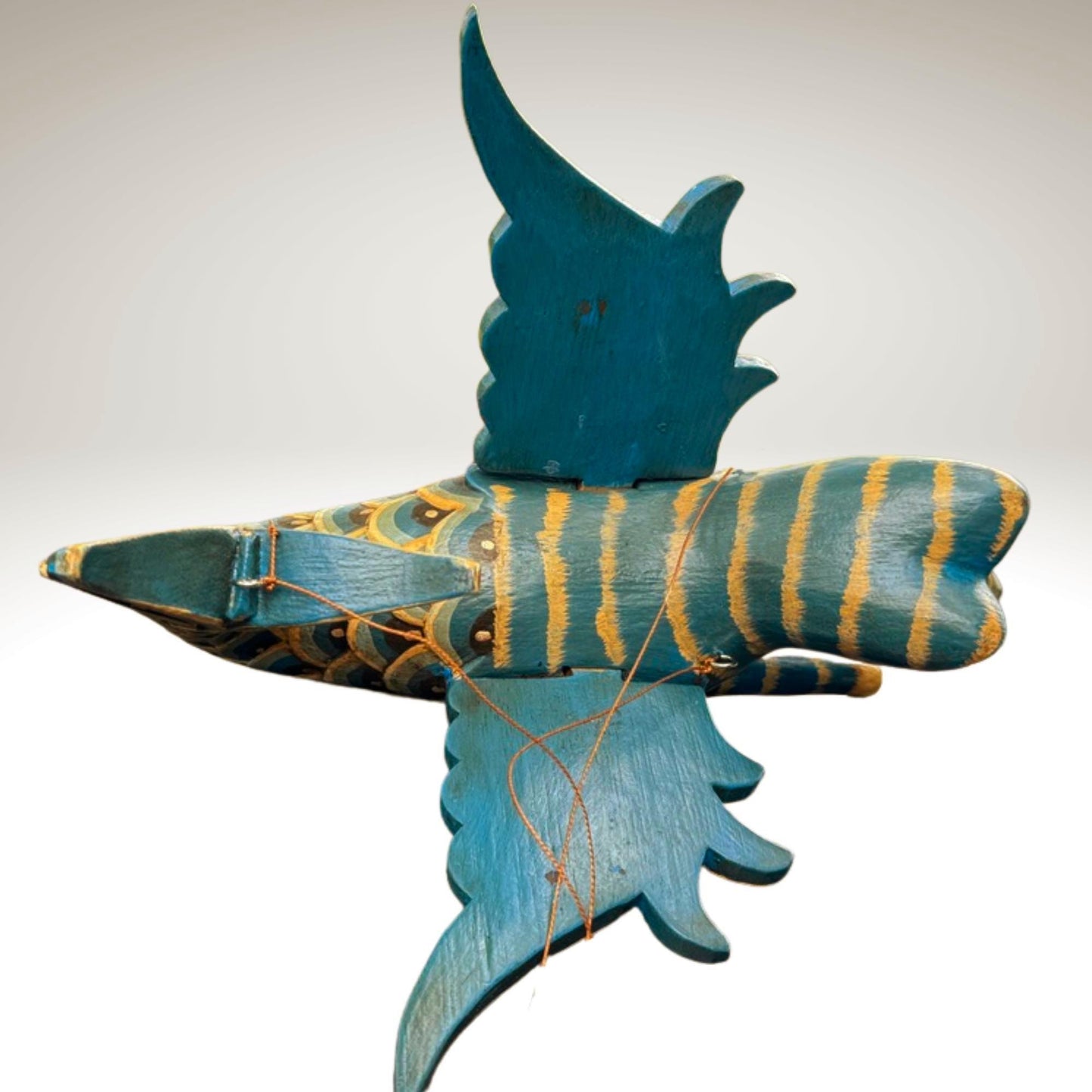 Hand Carved Winged Mermaid Cat Mobile: Balinese Spirit Guardian