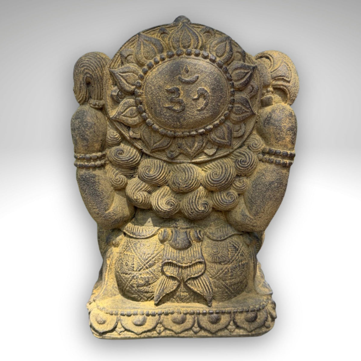 Chubby Ganesha Garden Statue: Lotus Pose, Cast Stone Garden Sculpture, Balinese Art