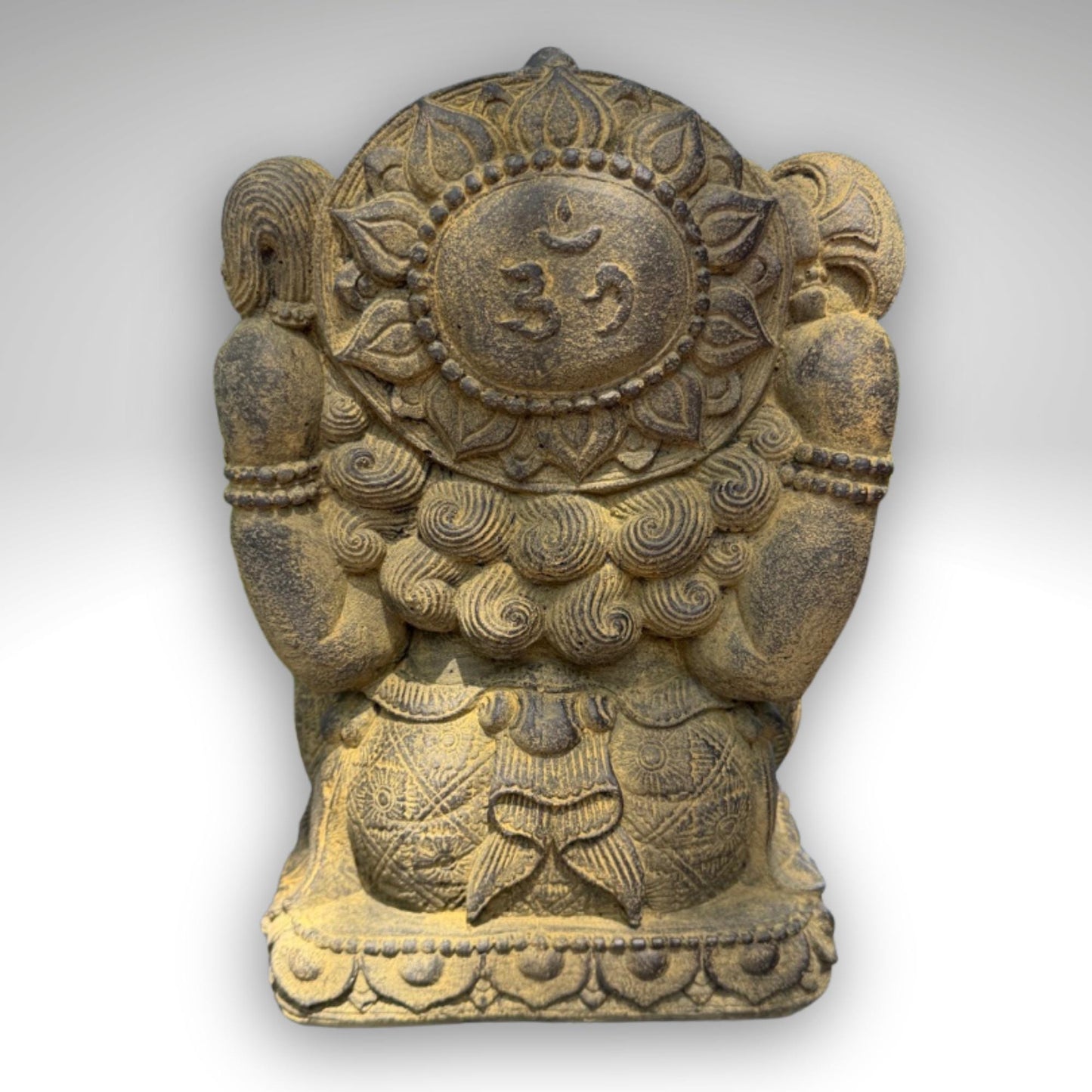 Chubby Ganesha Garden Statue: Lotus Pose, Cast Stone Garden Sculpture, Balinese Art