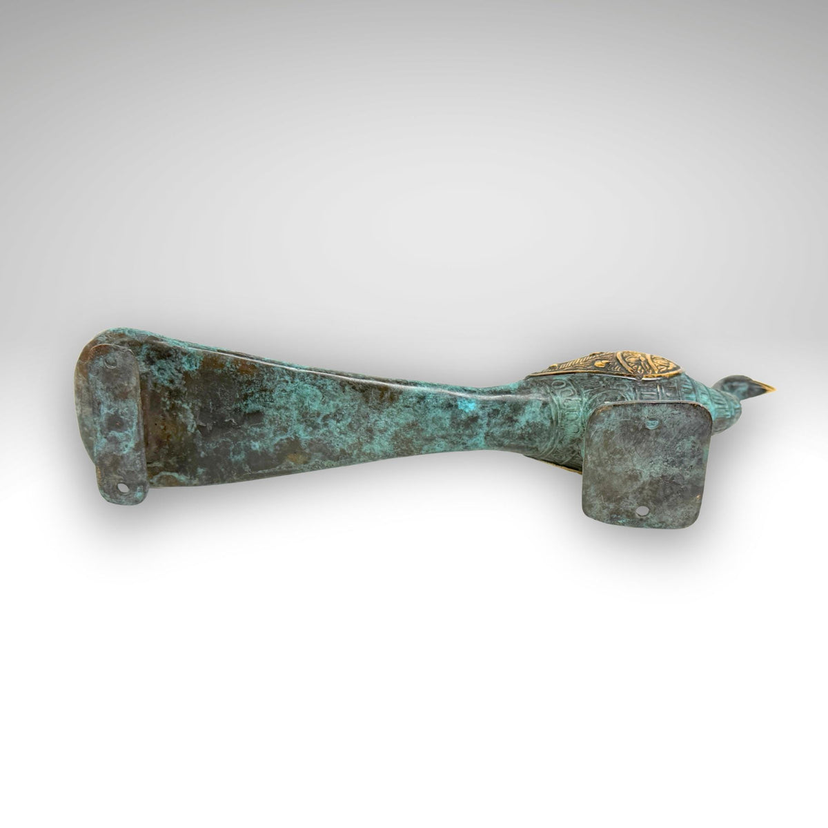 Balinese Peacock Door Handle: Solid Bronze Verdigris Patina, Eclectic Bali Decor