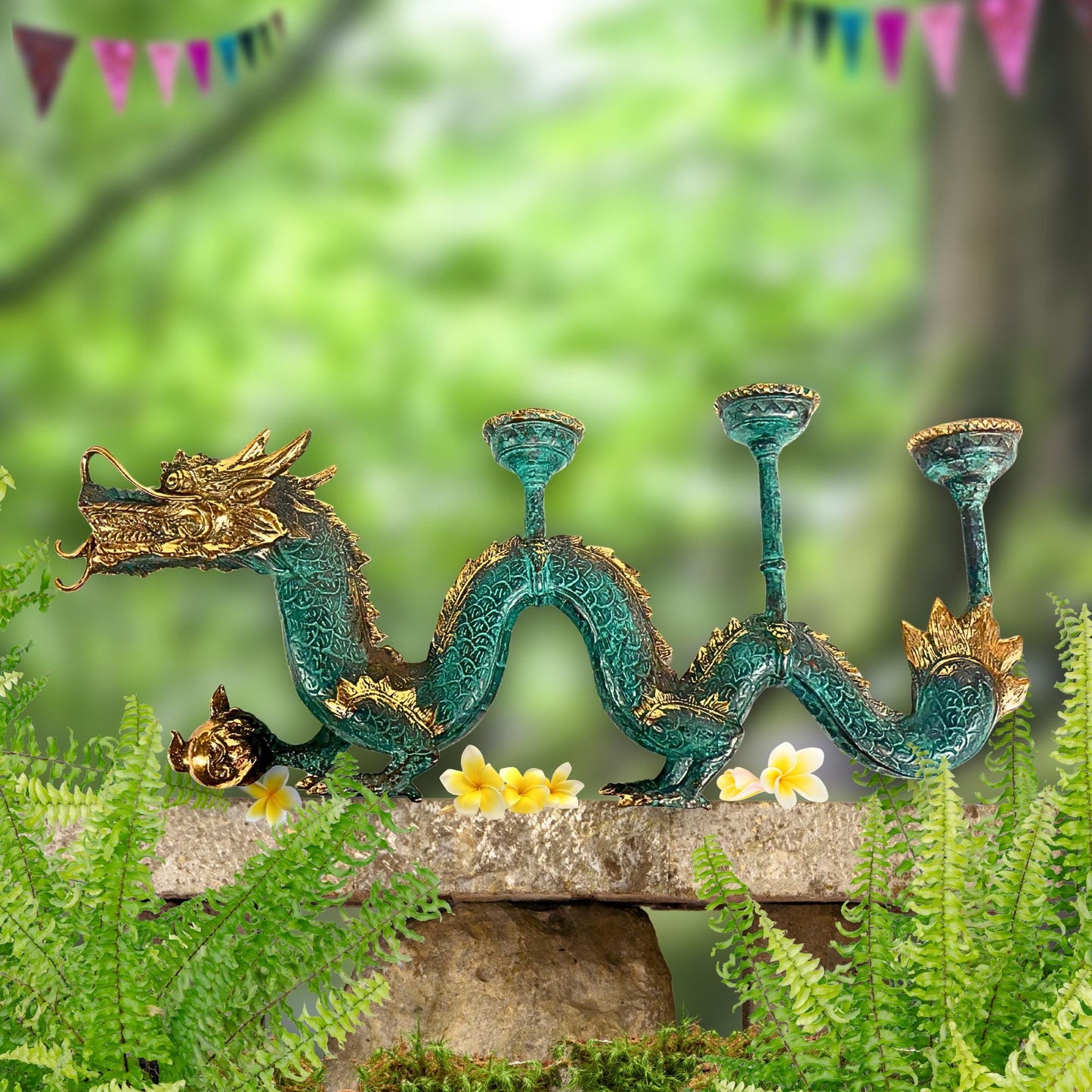Cosmic Dragon Naga Pearl Bronze Candelabra Statue Candle holder