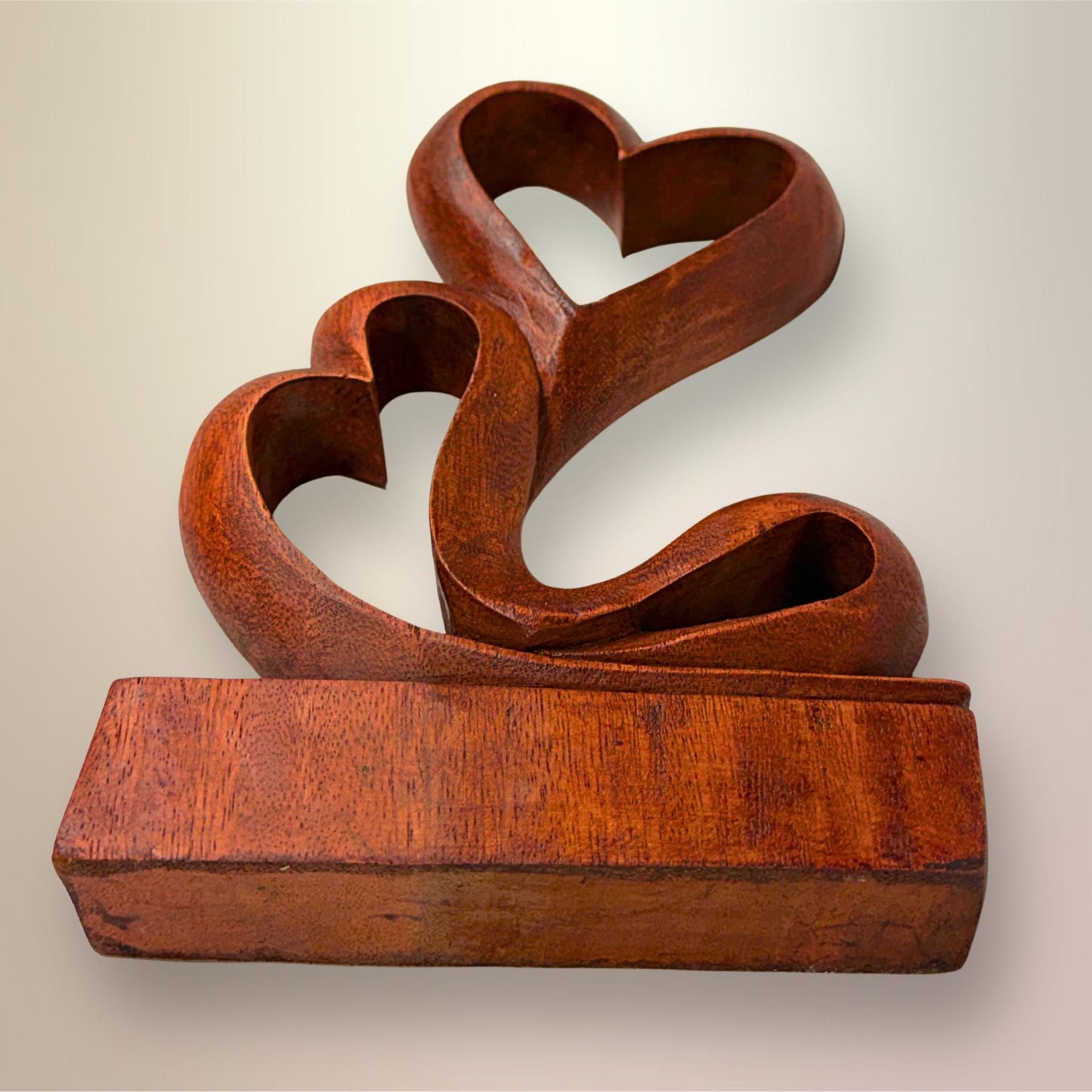 Balinese Abstract Twin Heart Sculpture - Hand Carved Wood Statue Bali art