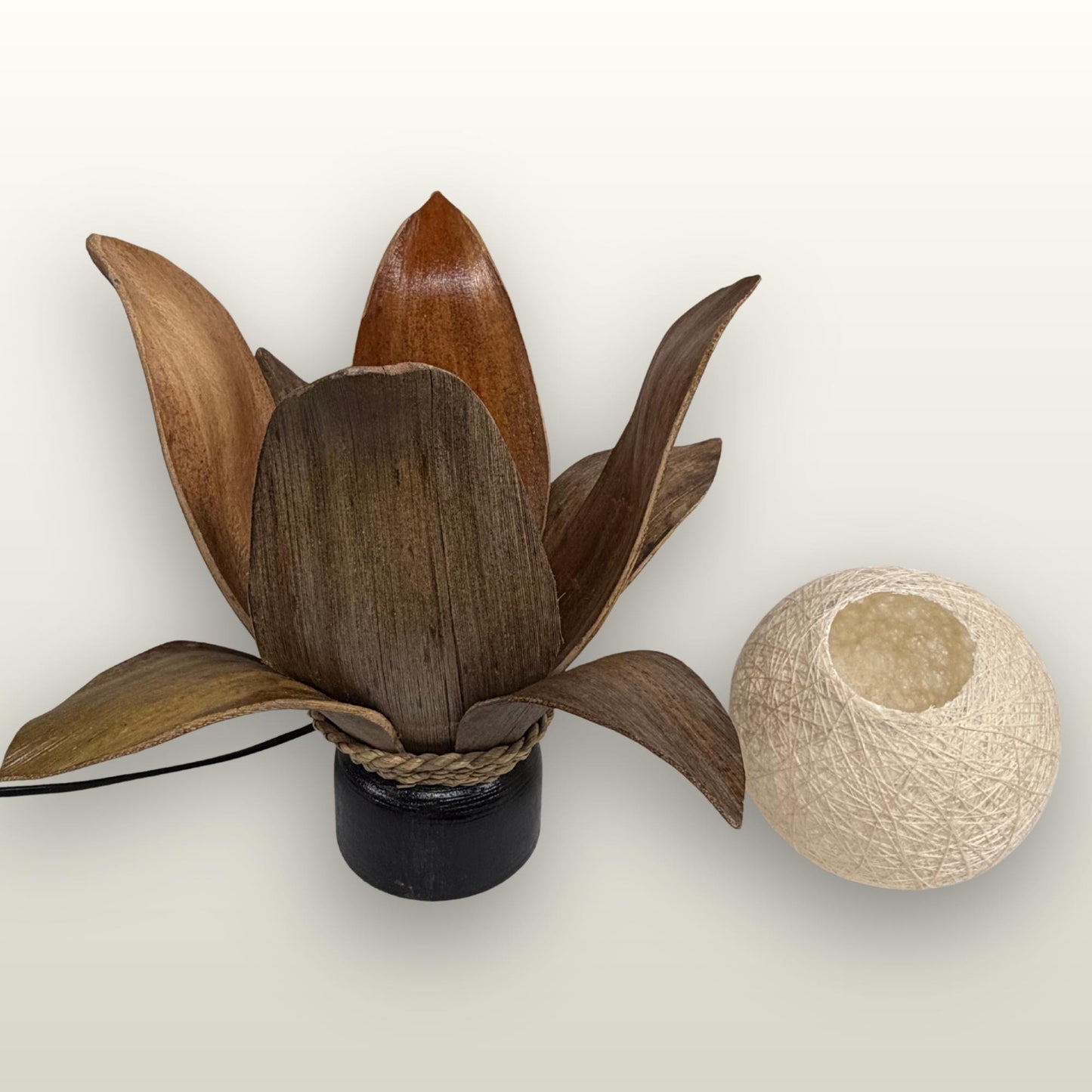 Handmade Palm Frond Lotus Table Lamp: Boho Accent Lighting