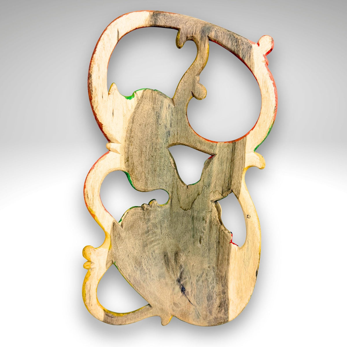 Carved Abstract Balinese Goddess Mask: Hand Painted Batuan Style Wood Carving - Acadia World Traders