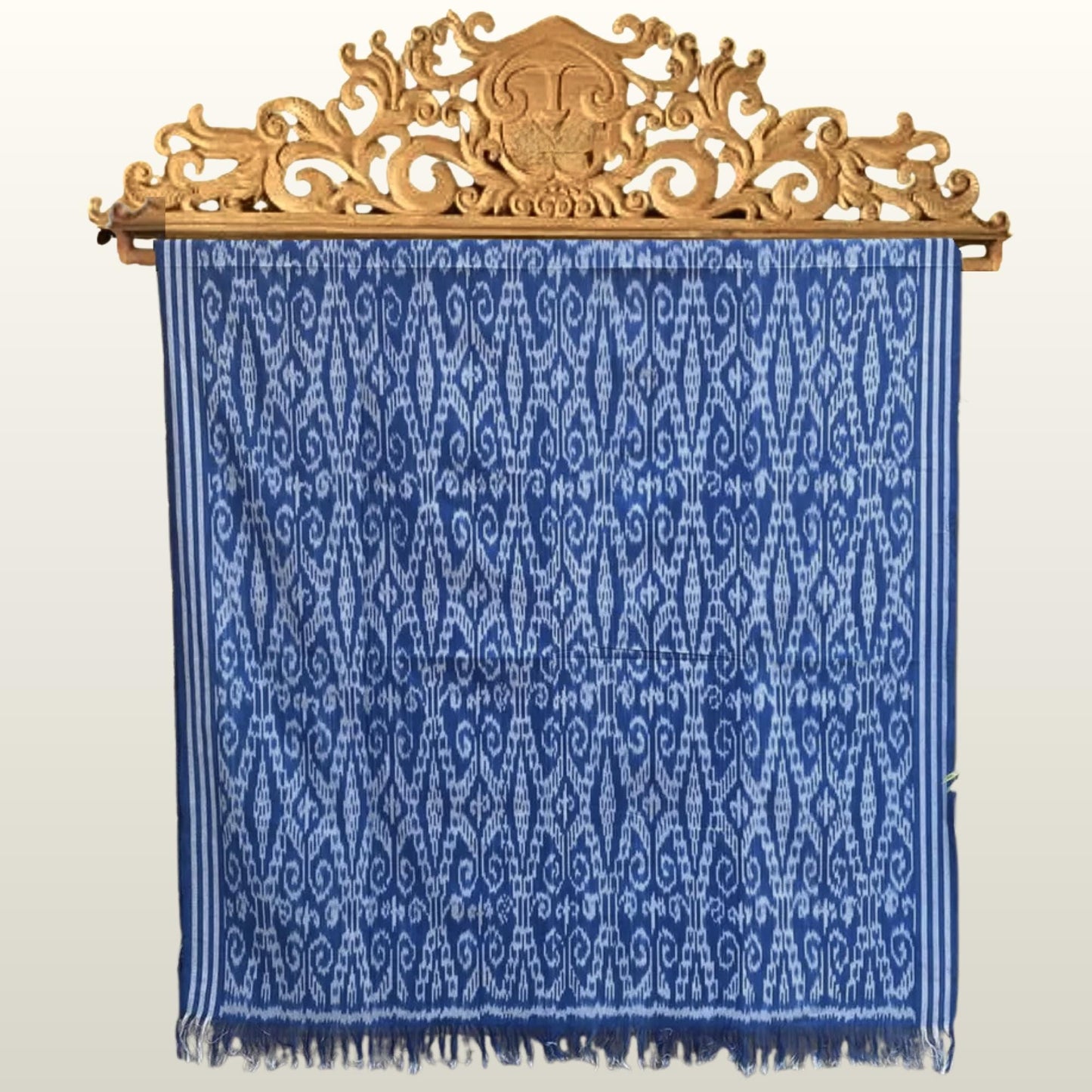 Hand woven Blue Ikat Cotton Tapestry: Hand Loomed Indonesian Blanket (45x90)