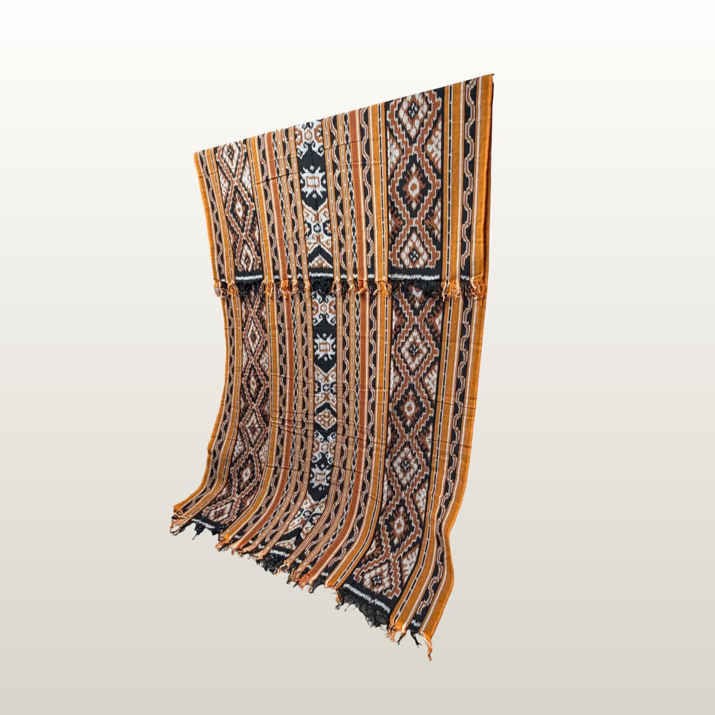 Hand woven Gold Brown Ikat Cotton Tapestry: Hand Loomed Indonesian Blanket (45x90)