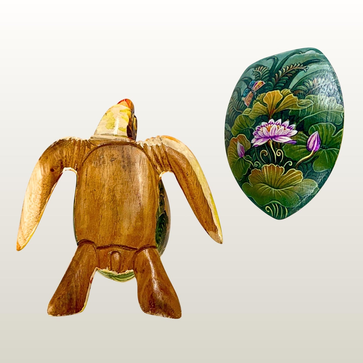 Sea Turtle Jewelry Box - Hand Carved Wood & Painted Trinket Box - Balinese Art