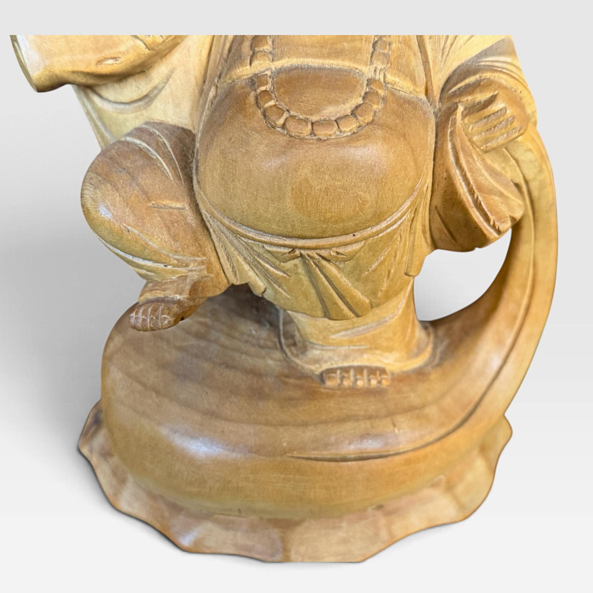 Laughing Hotei Budai Laughing Buddha Statue: Hand Carved Wood Sculpture