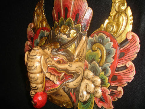 Balinese Ganesha Mask Elephant Guardian Hand carved wood Bali Hindu wall art