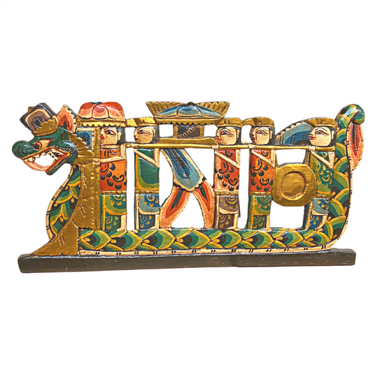 Balinese Dragon Boat Panel Wall Art architectural relief carved wood Bali Mul - Acadia World Traders
