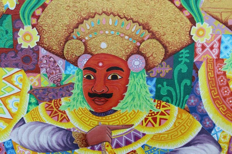 Balinese Topeng Mask Dancers Painting Signed Agung Ubud Bali Wall Decor Art