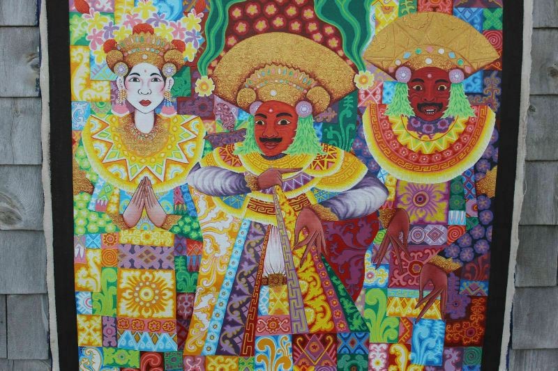 Balinese Topeng Mask Dancers Painting Signed Agung Ubud Bali Wall Decor Art