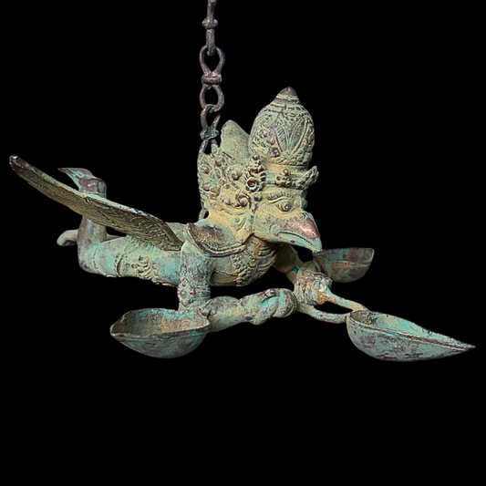 Vintage Bronze Garuda Candelabra, Deepam Lamp,  lost wax cast Bali Hindu Art