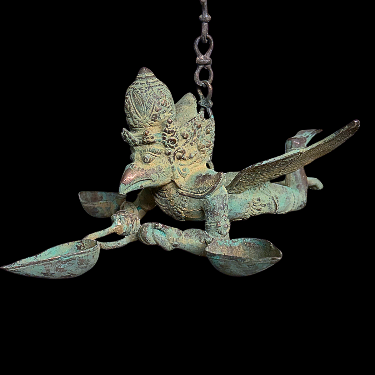 Vintage Bronze Garuda Candelabra, Deepam Lamp,  lost wax cast Bali Hindu Art