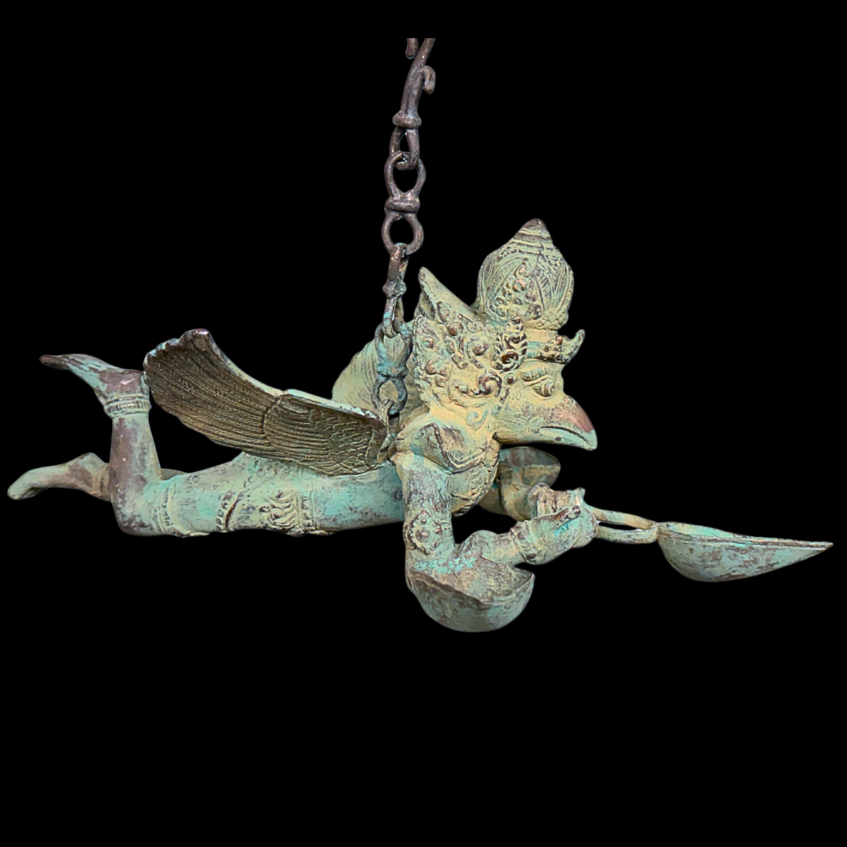 Vintage Bronze Garuda Candelabra, Deepam Lamp,  lost wax cast Bali Hindu Art