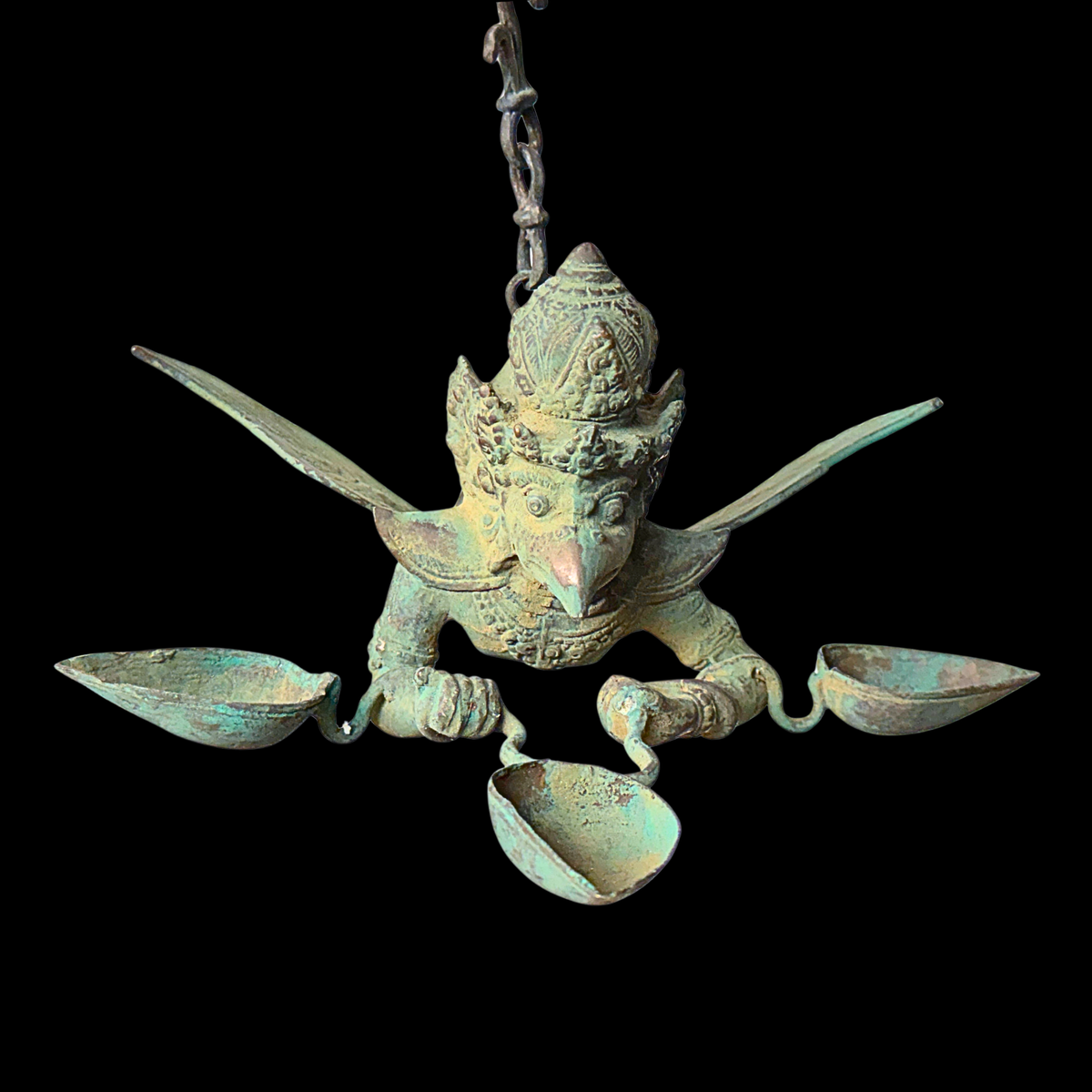 Vintage Bronze Garuda Candelabra, Deepam Lamp,  lost wax cast Bali Hindu Art