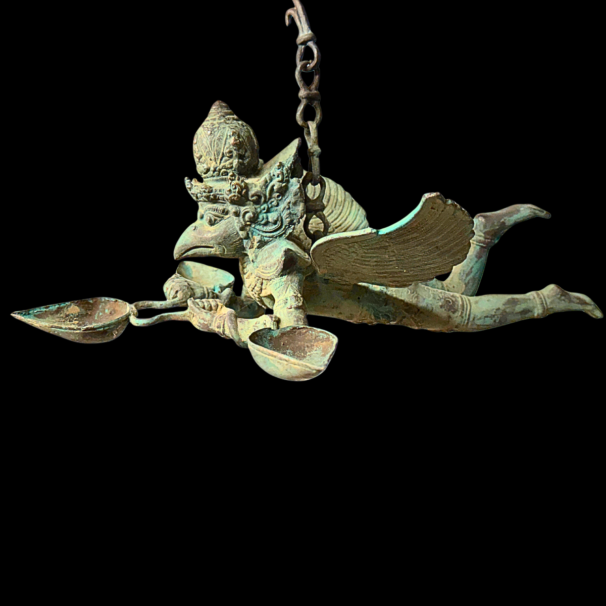 Vintage Bronze Garuda Candelabra, Deepam Lamp,  lost wax cast Bali Hindu Art
