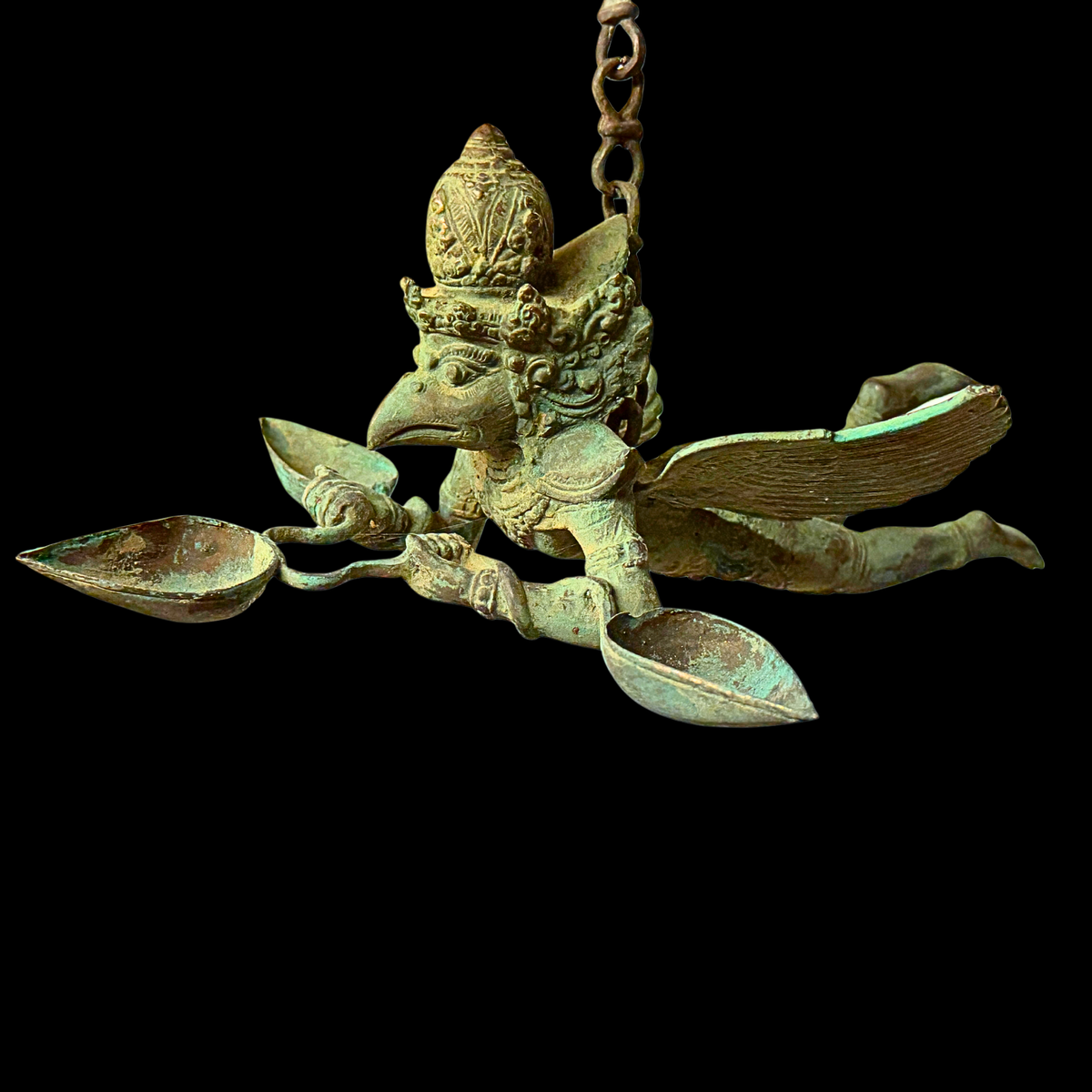 Vintage Bronze Garuda Candelabra, Deepam Lamp,  lost wax cast Bali Hindu Art