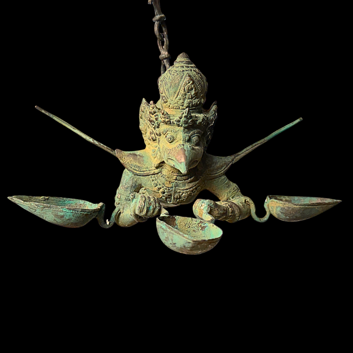 Vintage Bronze Garuda Candelabra, Deepam Lamp,  lost wax cast Bali Hindu Art